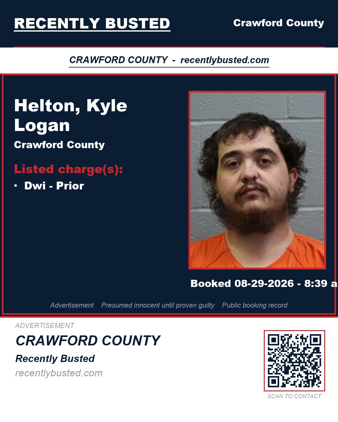 Helton, Kyle Logan — arrest record card, Crawford County