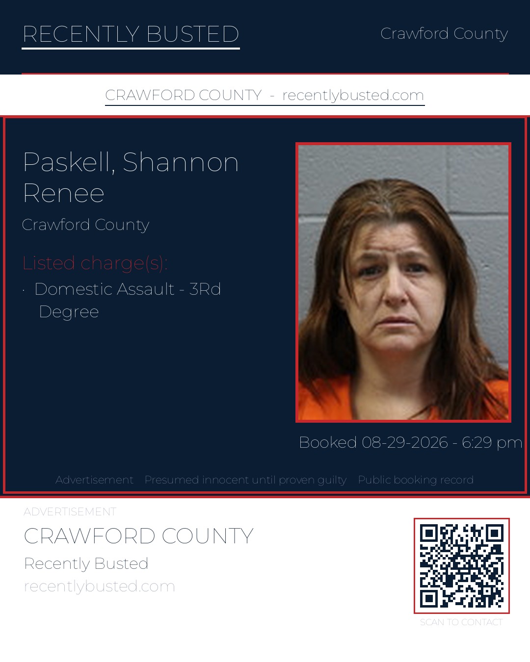 Paskell, Shannon Renee — arrest record card, Crawford County
