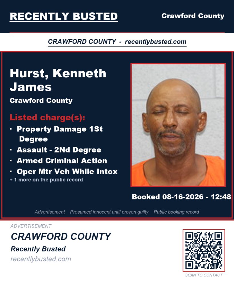Hurst, Kenneth James — arrest record card, Crawford County