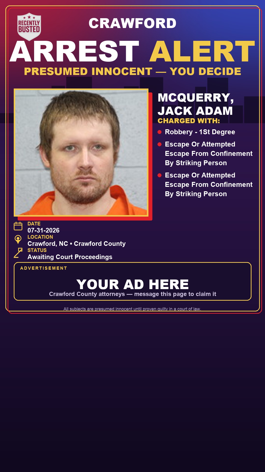 Arrest report - Mcquerry, Jack Adam