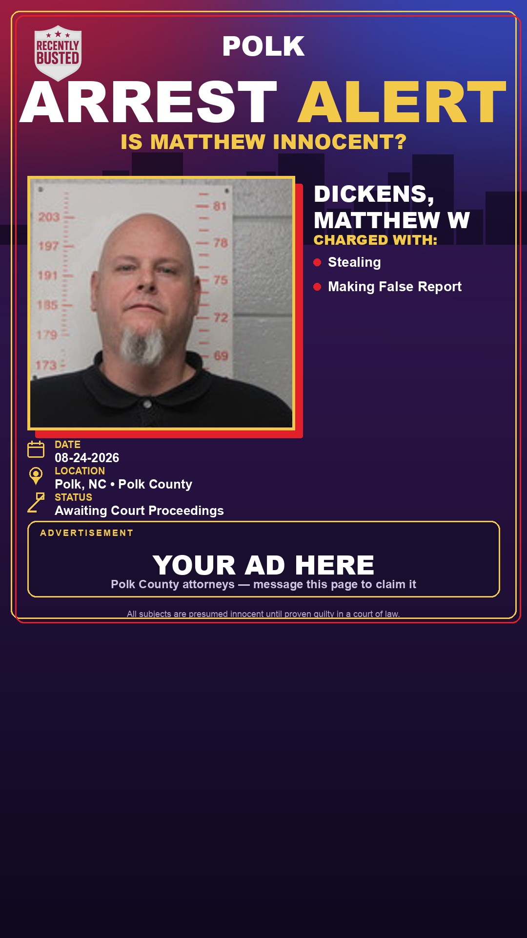 Arrest report - DICKENS, MATTHEW W