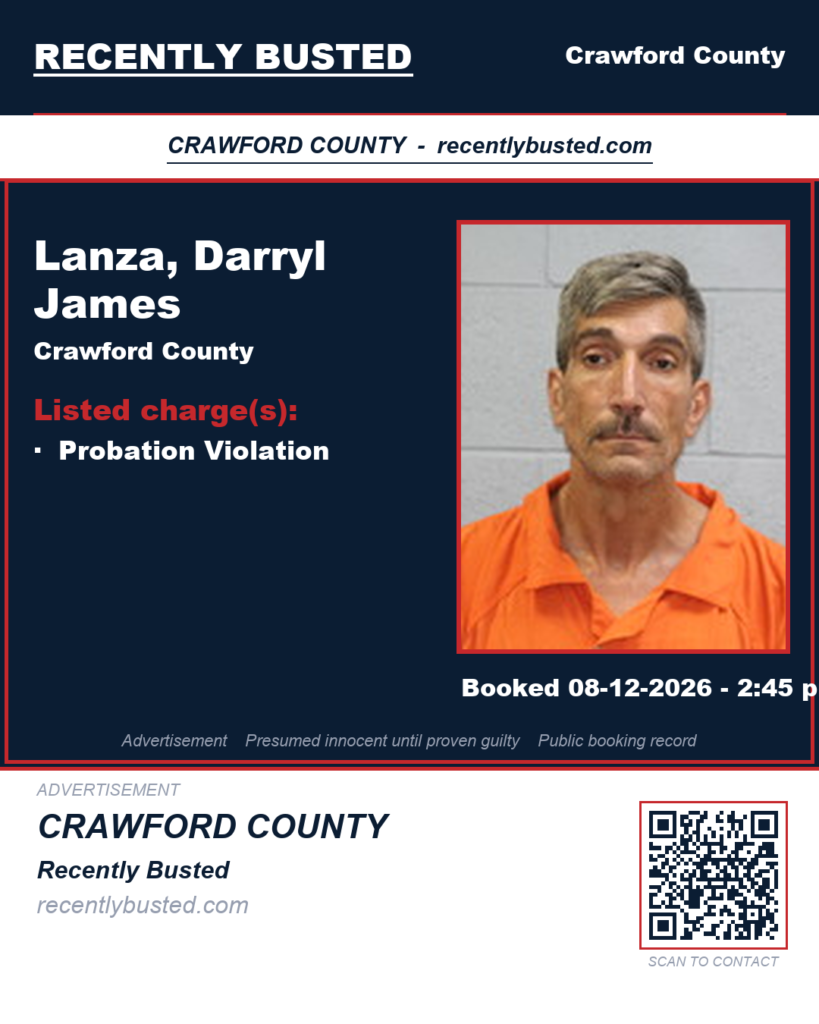 Lanza, Darryl James — arrest record card, Crawford County