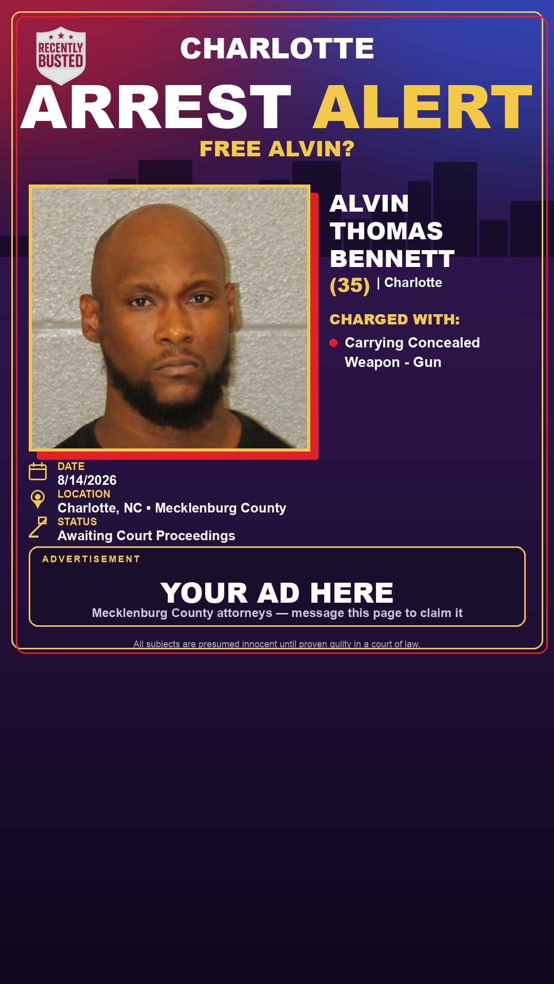 Arrest report - ALVIN THOMAS BENNETT