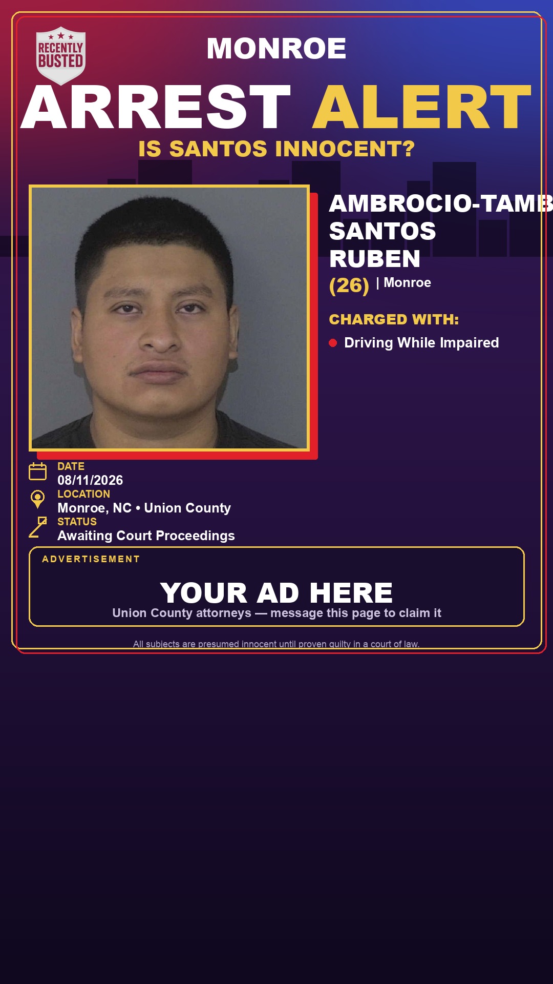 Arrest report - AMBROCIO-TAMBRIZ, SANTOS RUBEN