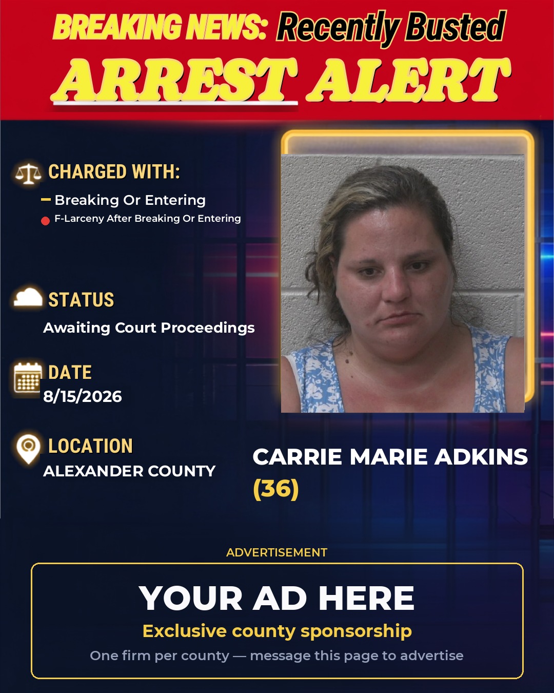 Arrest report - CARRIE MARIE ADKINS
