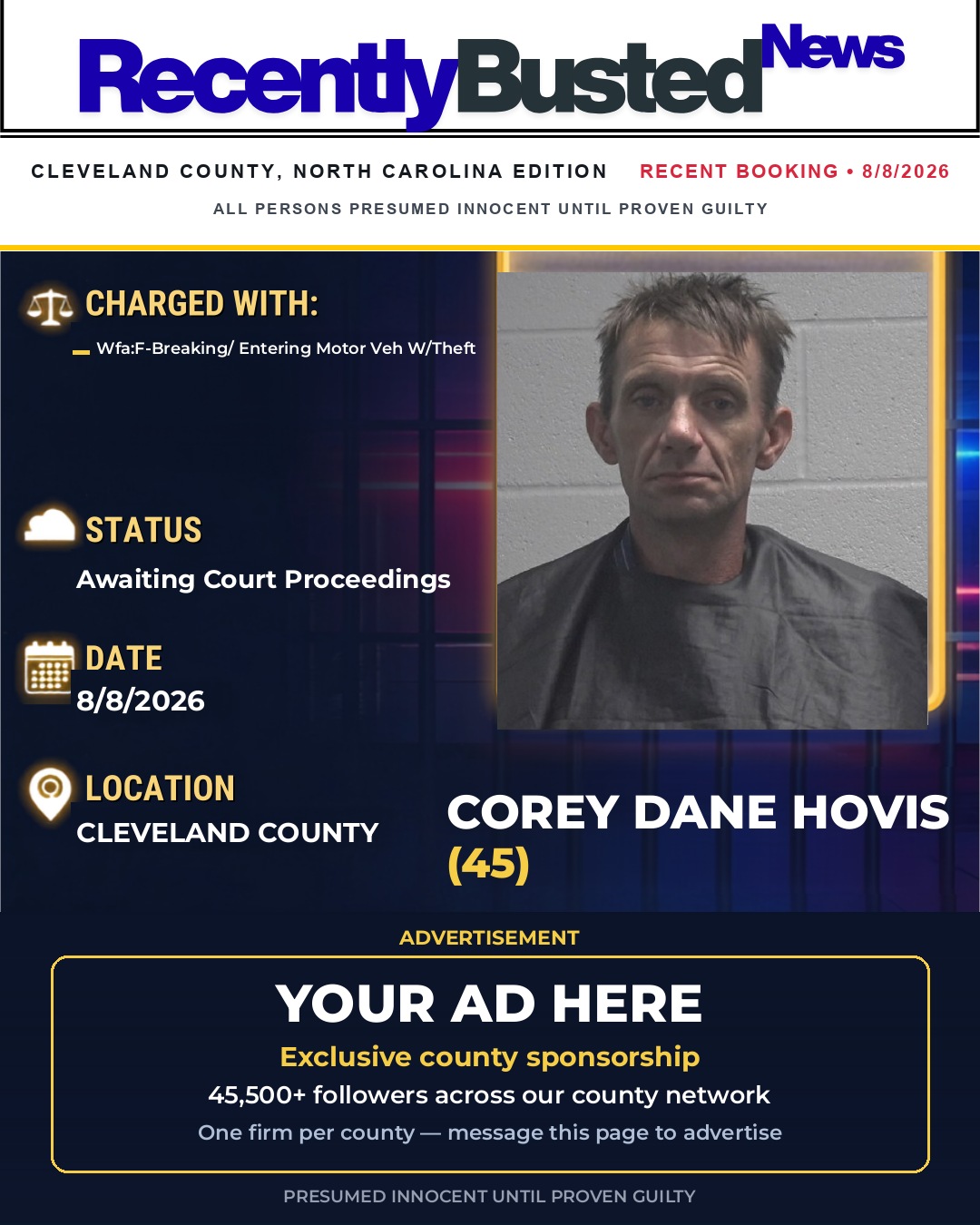 Arrest report - COREY DANE HOVIS