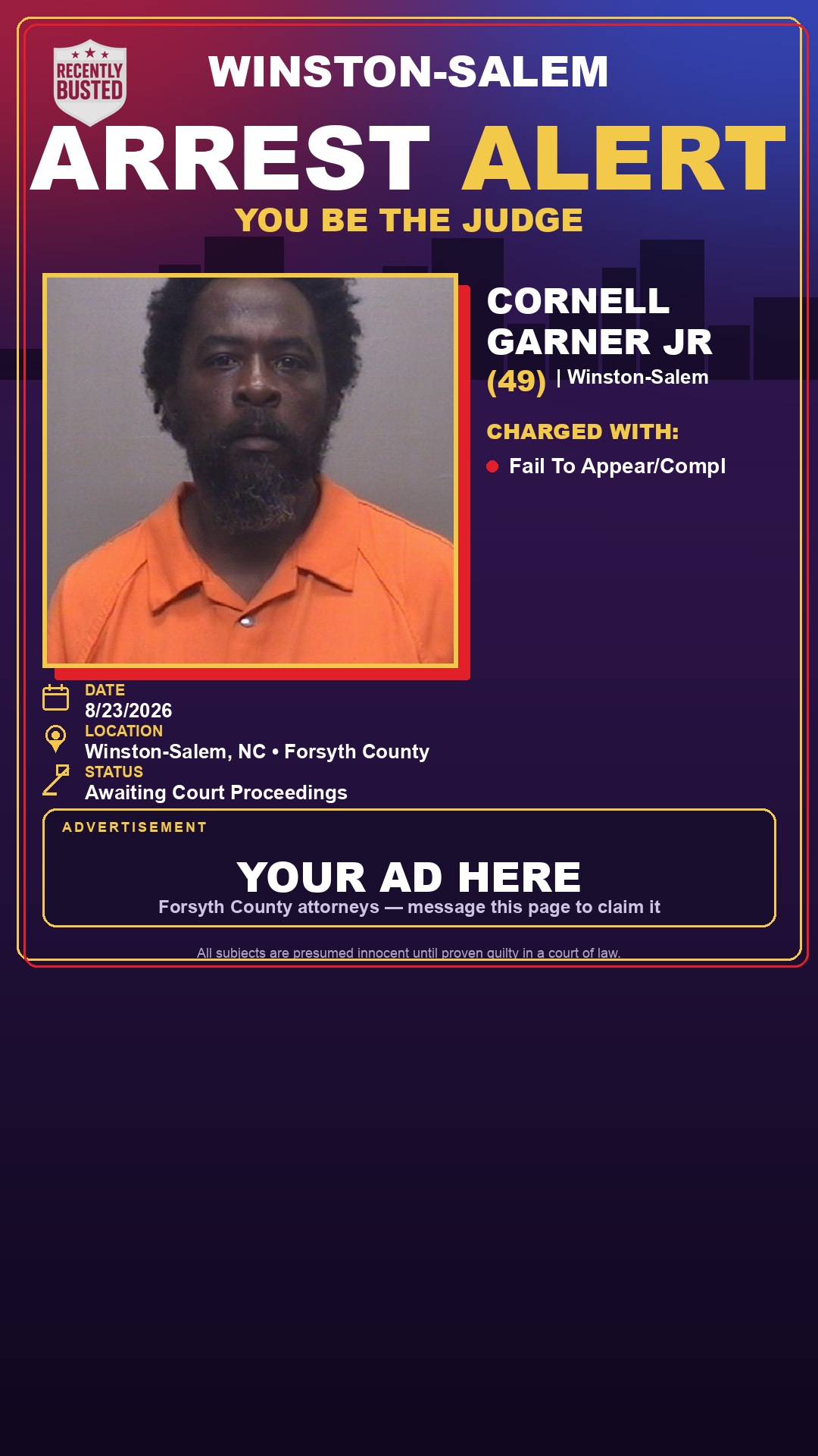 Arrest report - CORNELL GARNER JR
