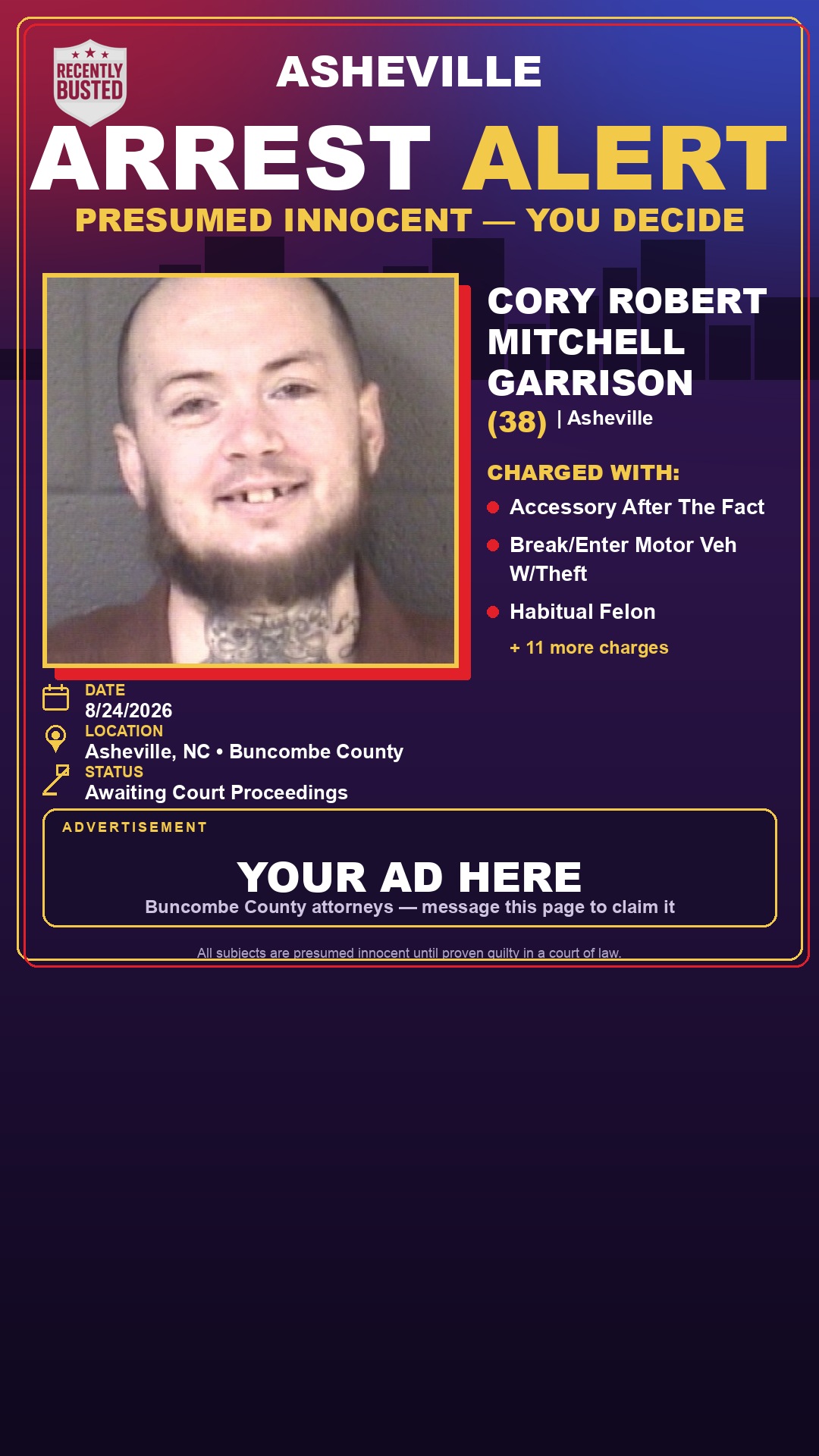 Arrest report - CORY ROBERT MITCHELL GARRISON