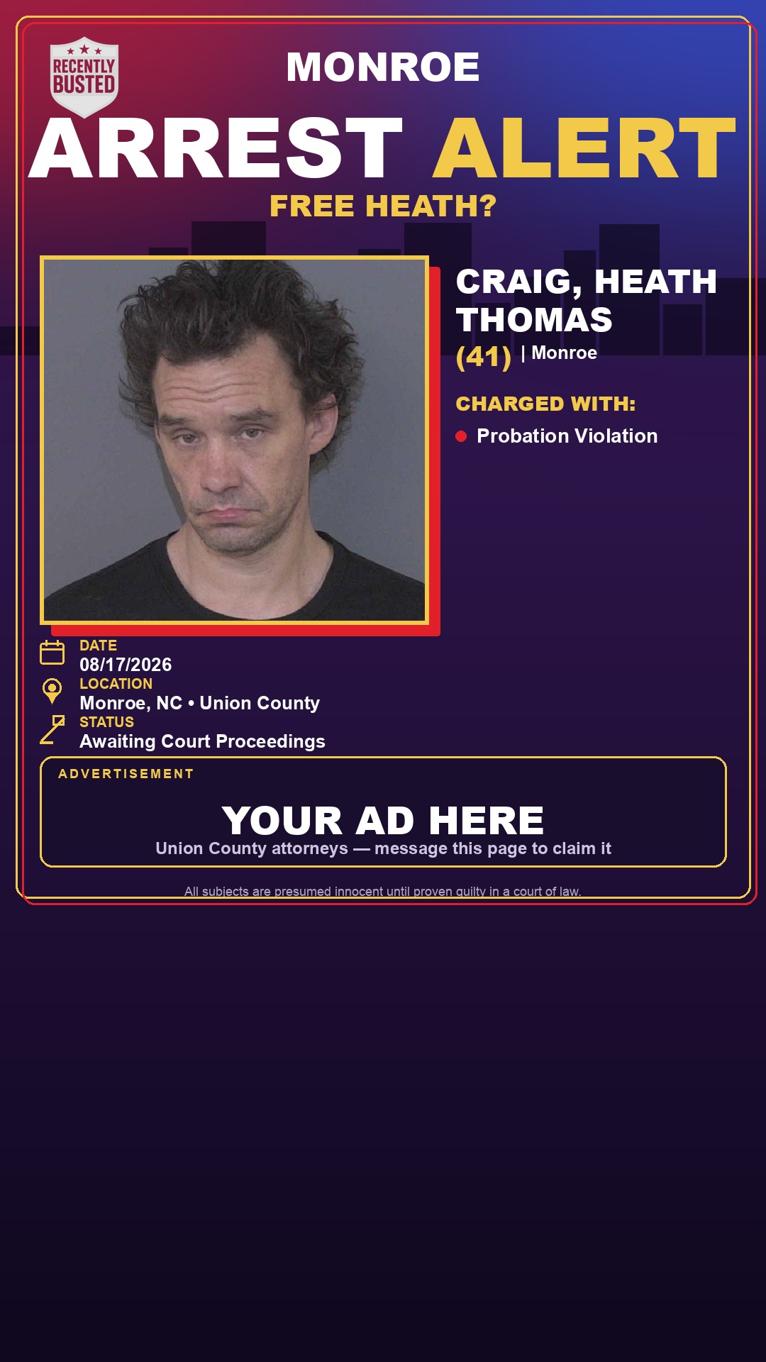 Arrest report - CRAIG, HEATH THOMAS