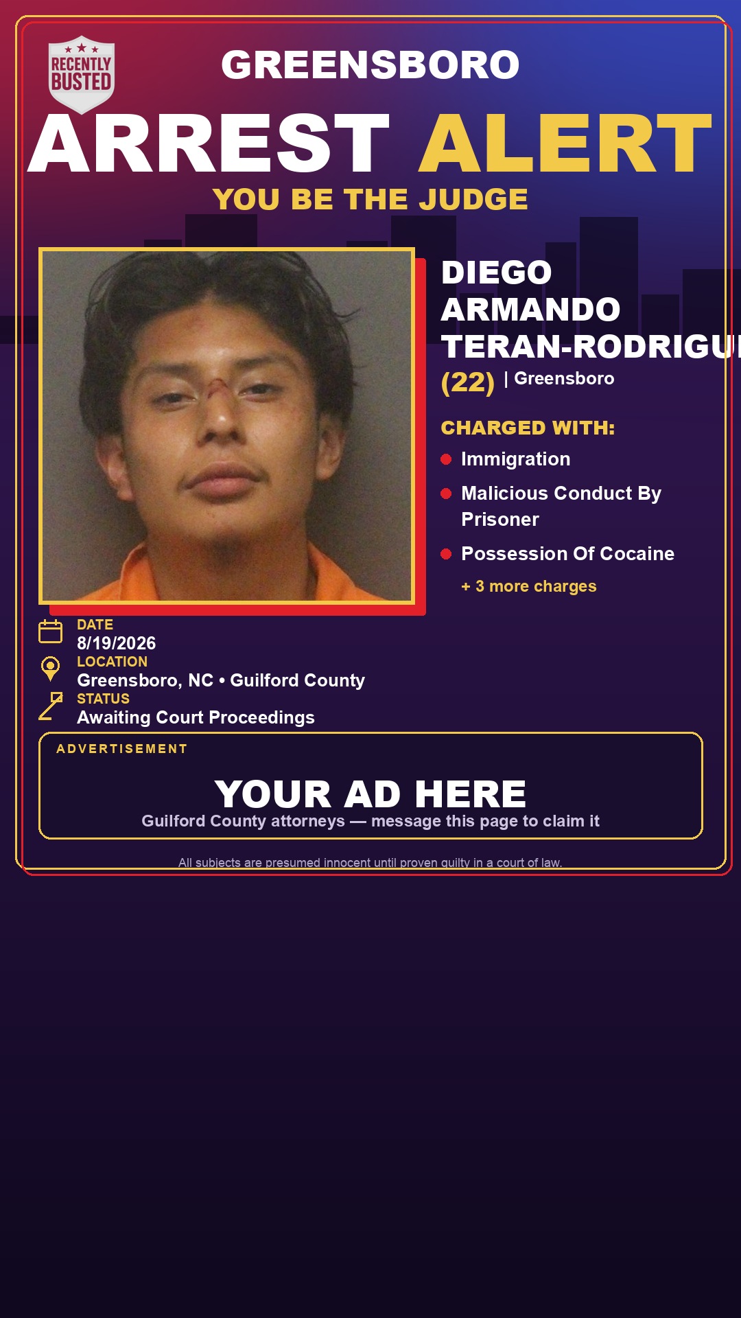 Arrest report - DIEGO ARMANDO TERAN-RODRIGUEZ