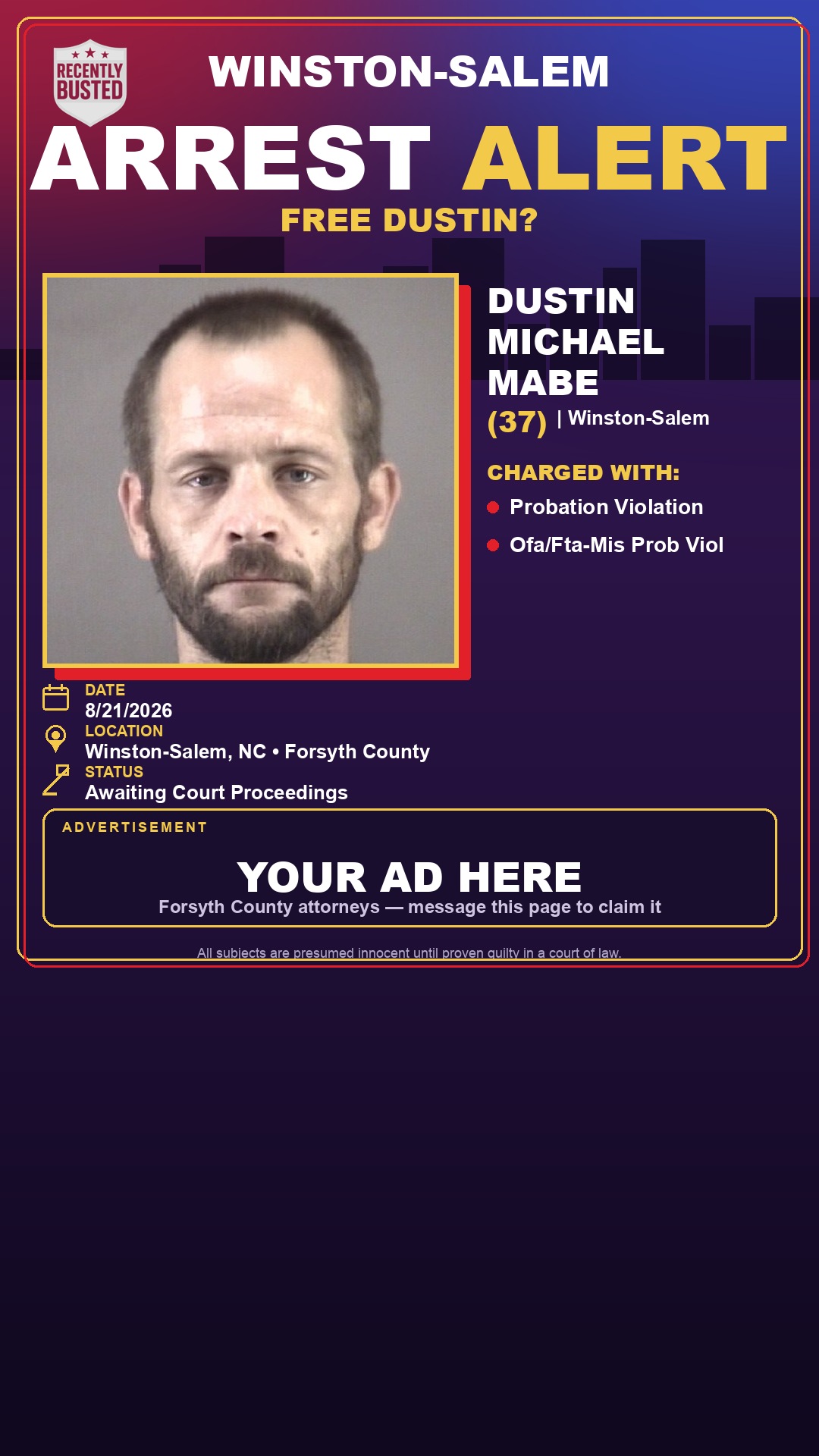 Arrest report - DUSTIN MICHAEL MABE