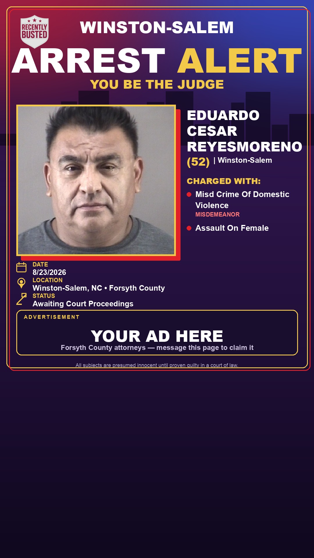 Arrest report - EDUARDO CESAR REYESMORENO
