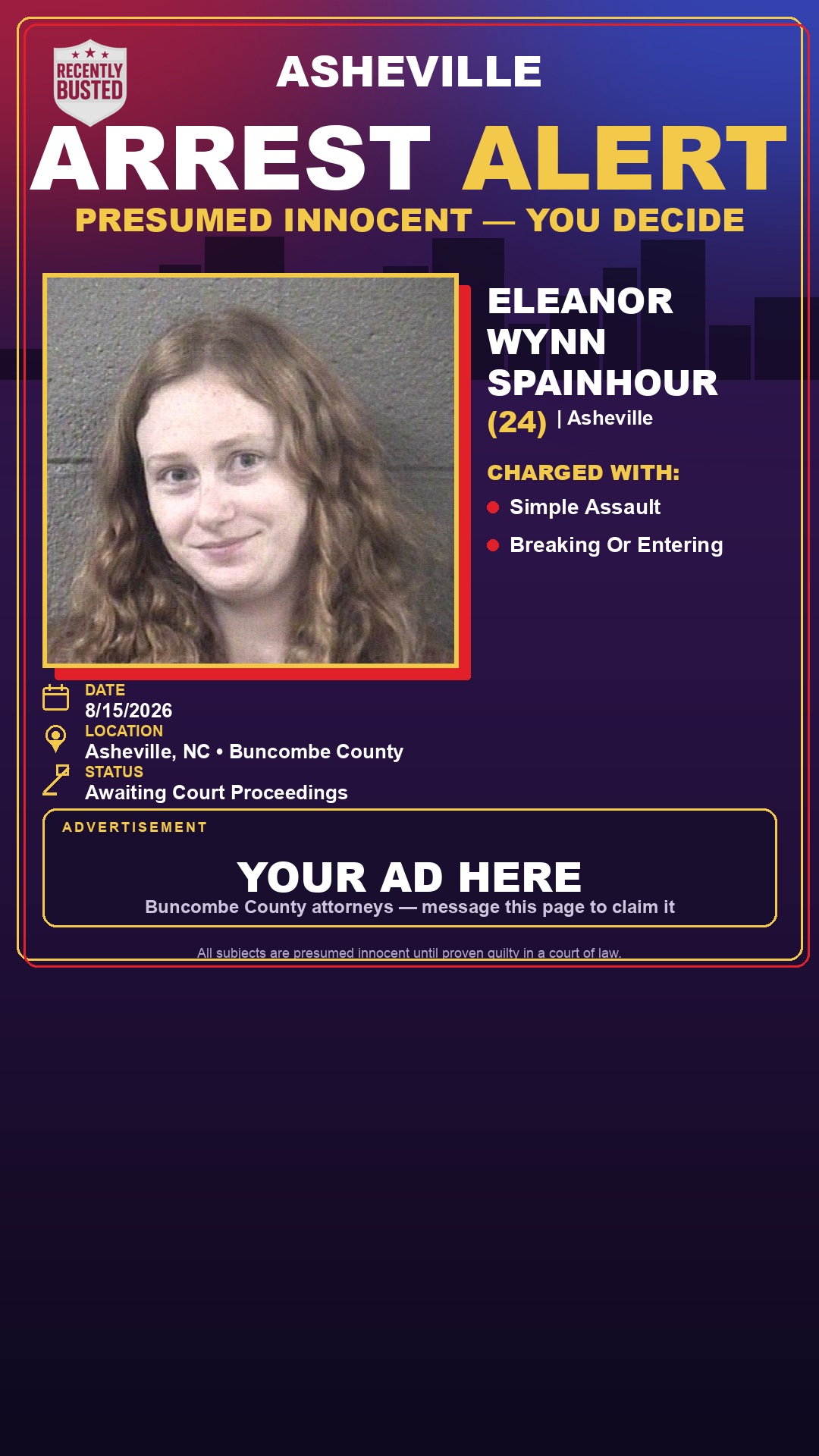 Arrest report - ELEANOR WYNN SPAINHOUR