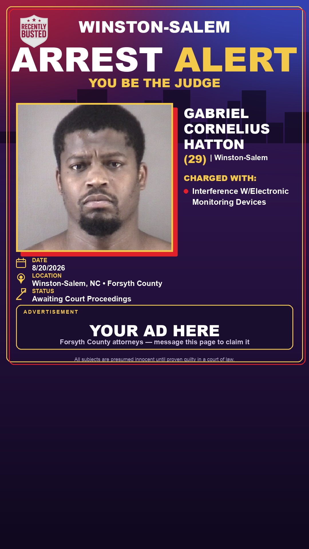 Arrest report - GABRIEL CORNELIUS HATTON