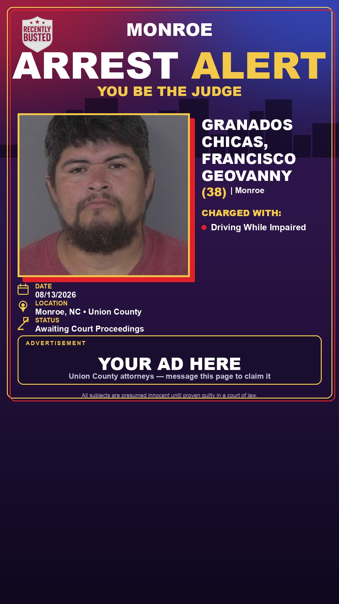 Arrest report - GRANADOS CHICAS, FRANCISCO GEOVANNY
