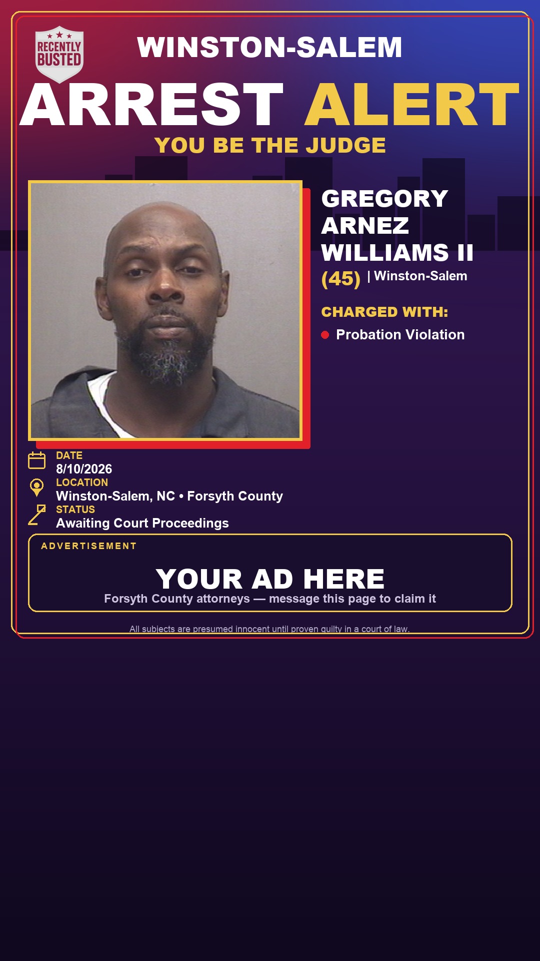 Arrest report - GREGORY ARNEZ WILLIAMS II