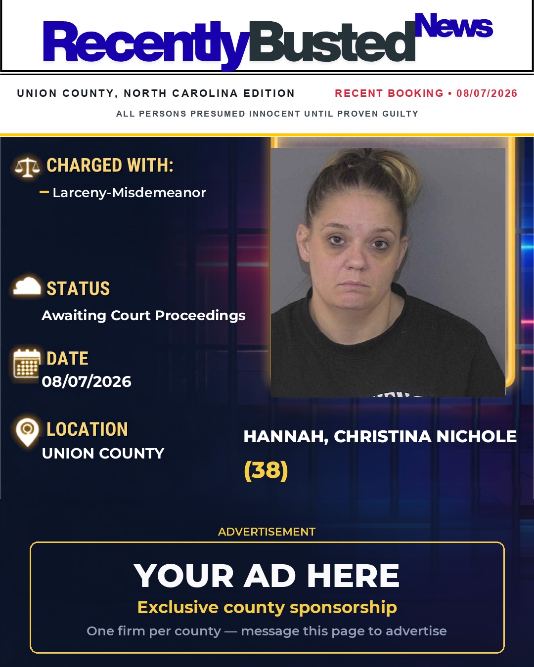 Arrest report - HANNAH, CHRISTINA NICHOLE