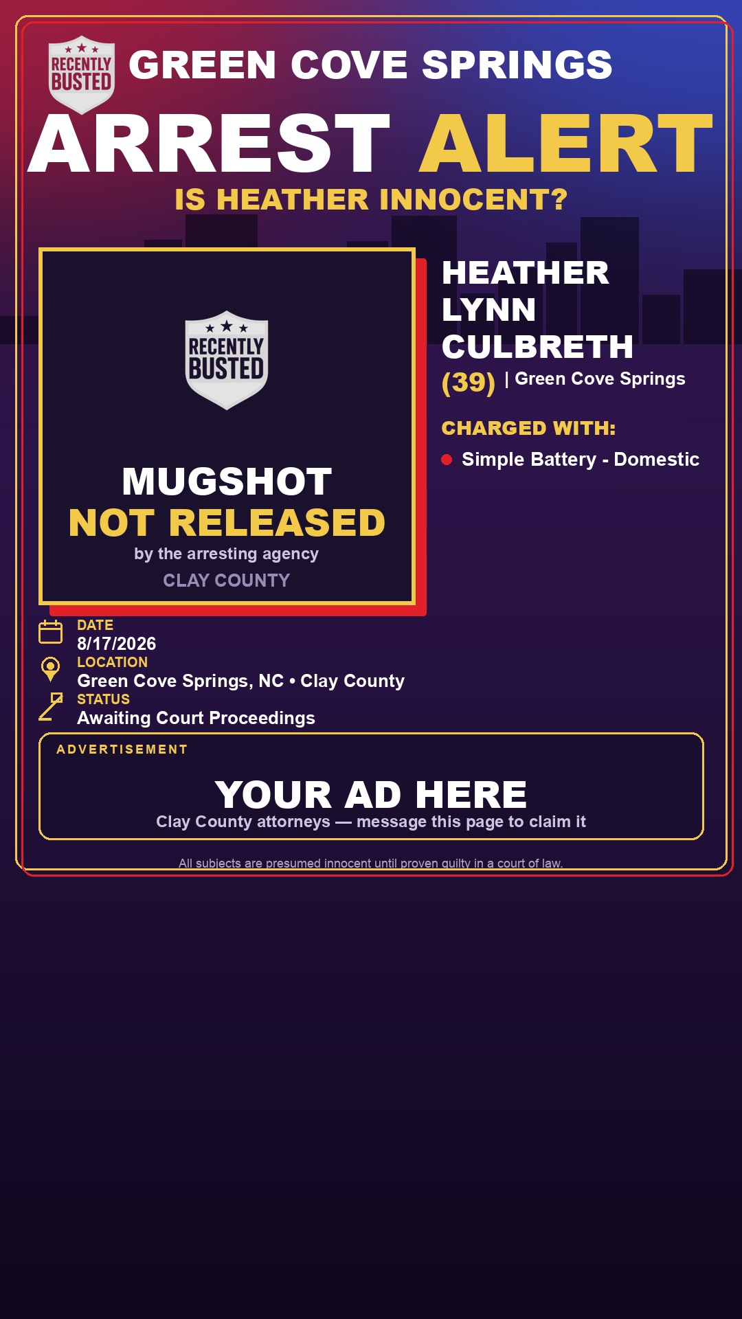 Arrest report - HEATHER LYNN CULBRETH