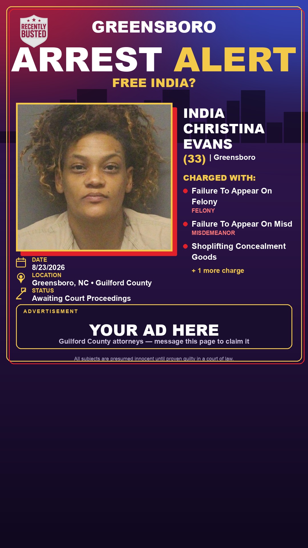 Arrest report - INDIA CHRISTINA EVANS
