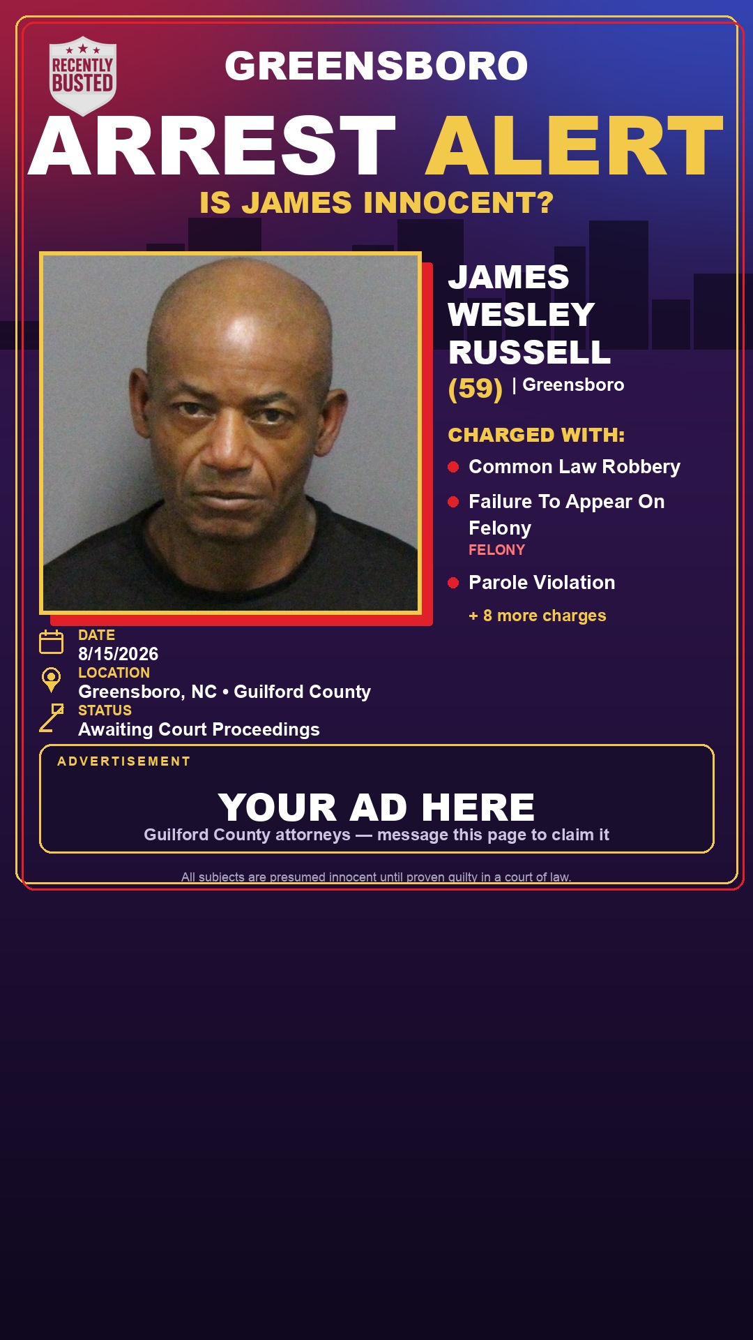 Arrest report - JAMES WESLEY RUSSELL