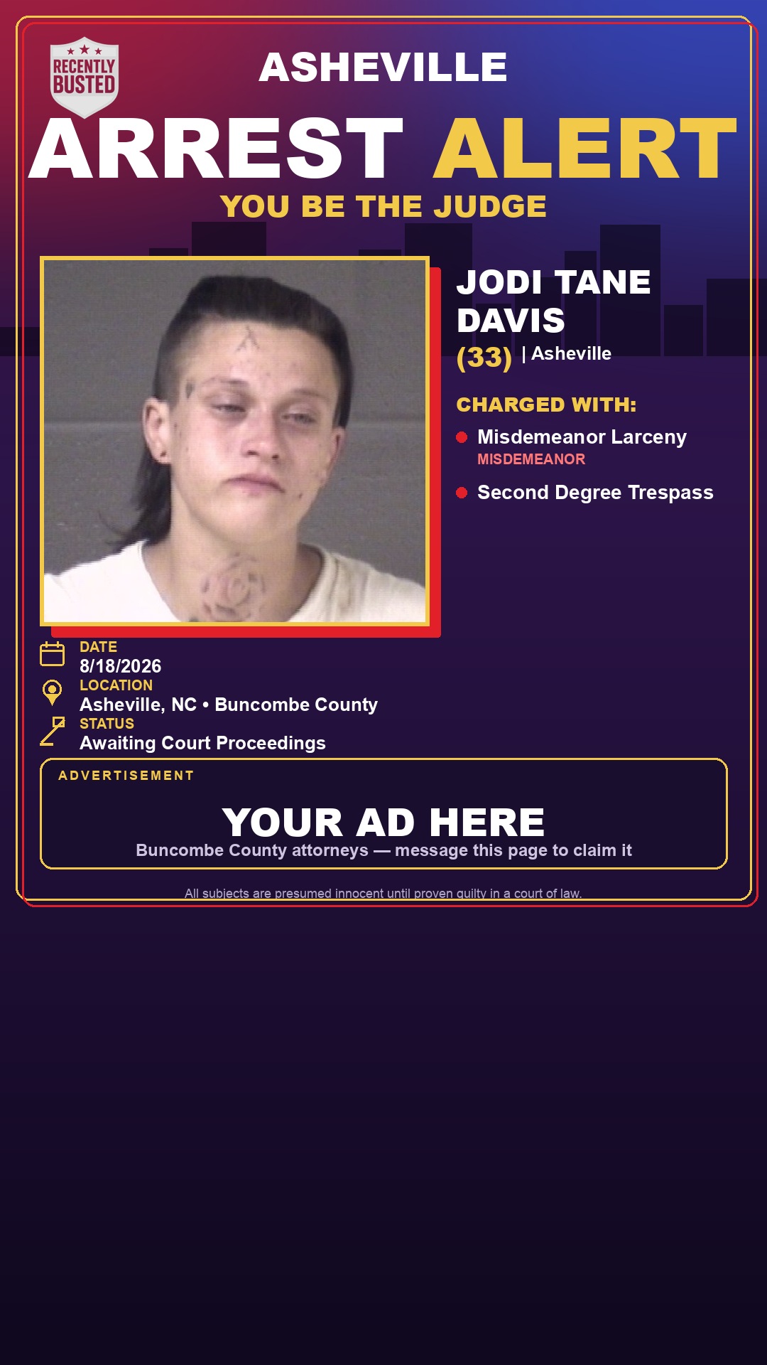 Arrest report - JODI TANE DAVIS