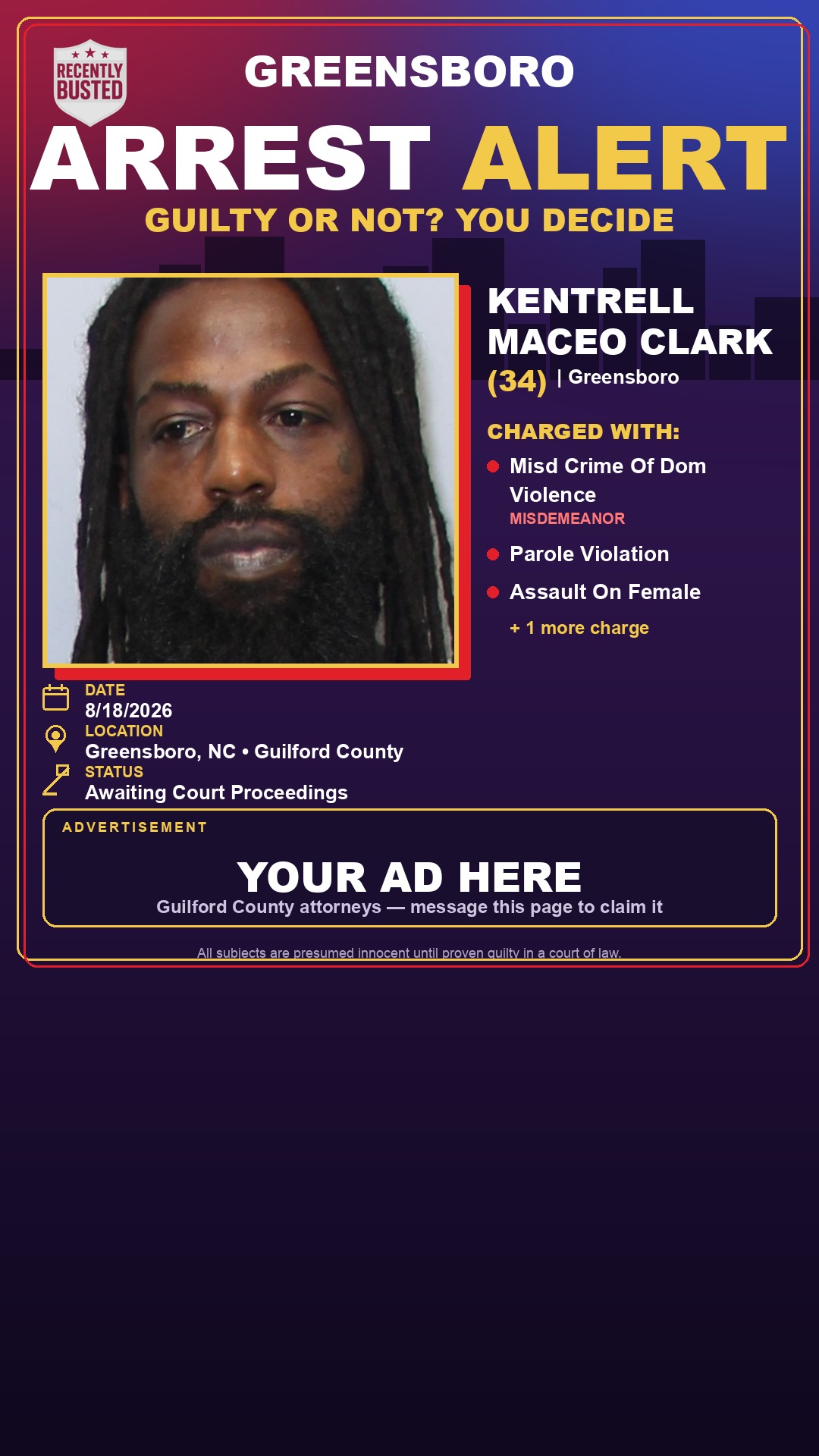 Arrest report - KENTRELL MACEO CLARK