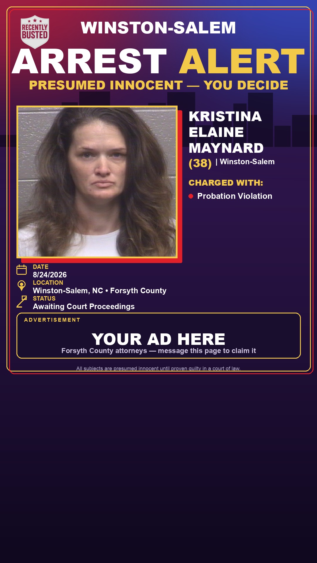 Arrest report - KRISTINA ELAINE MAYNARD