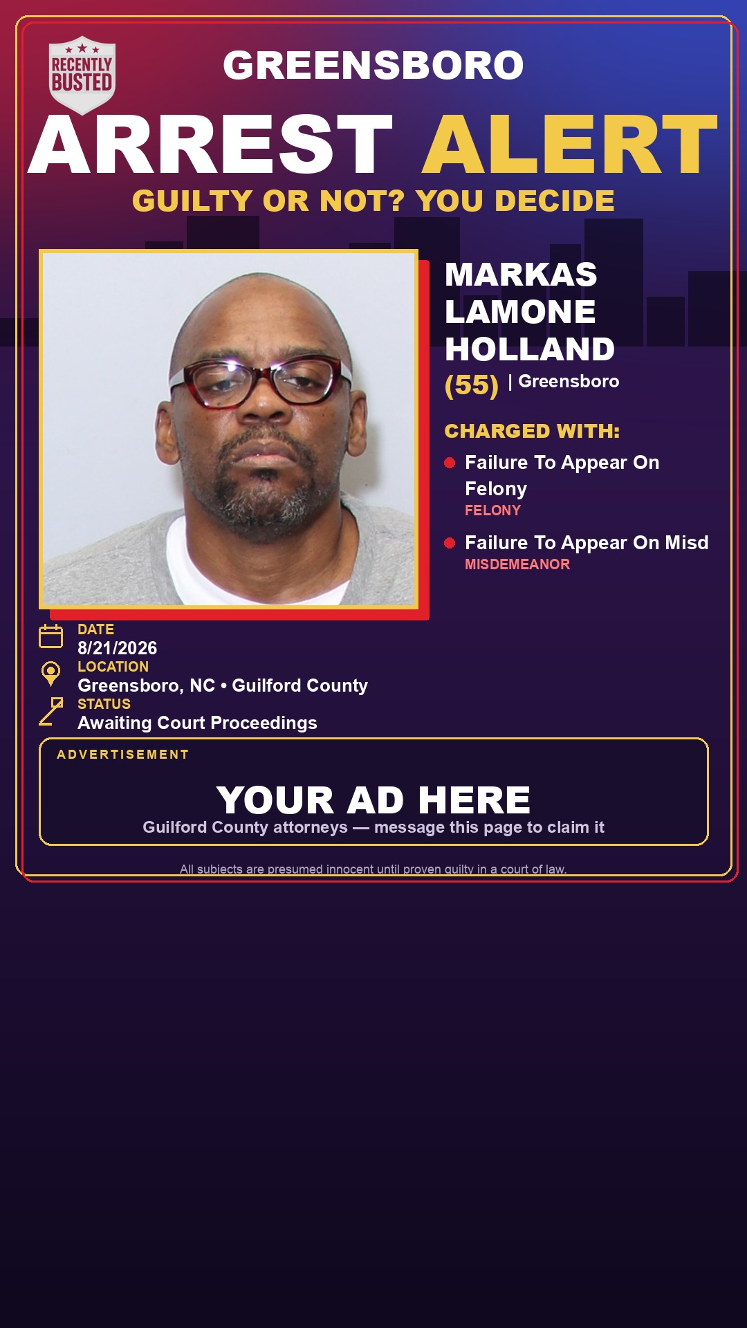 Arrest report - MARKAS LAMONE HOLLAND
