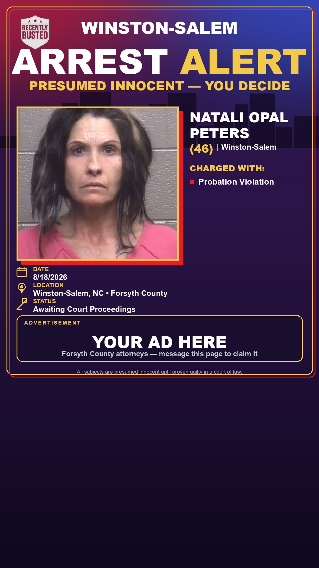 Arrest report - NATALI OPAL PETERS