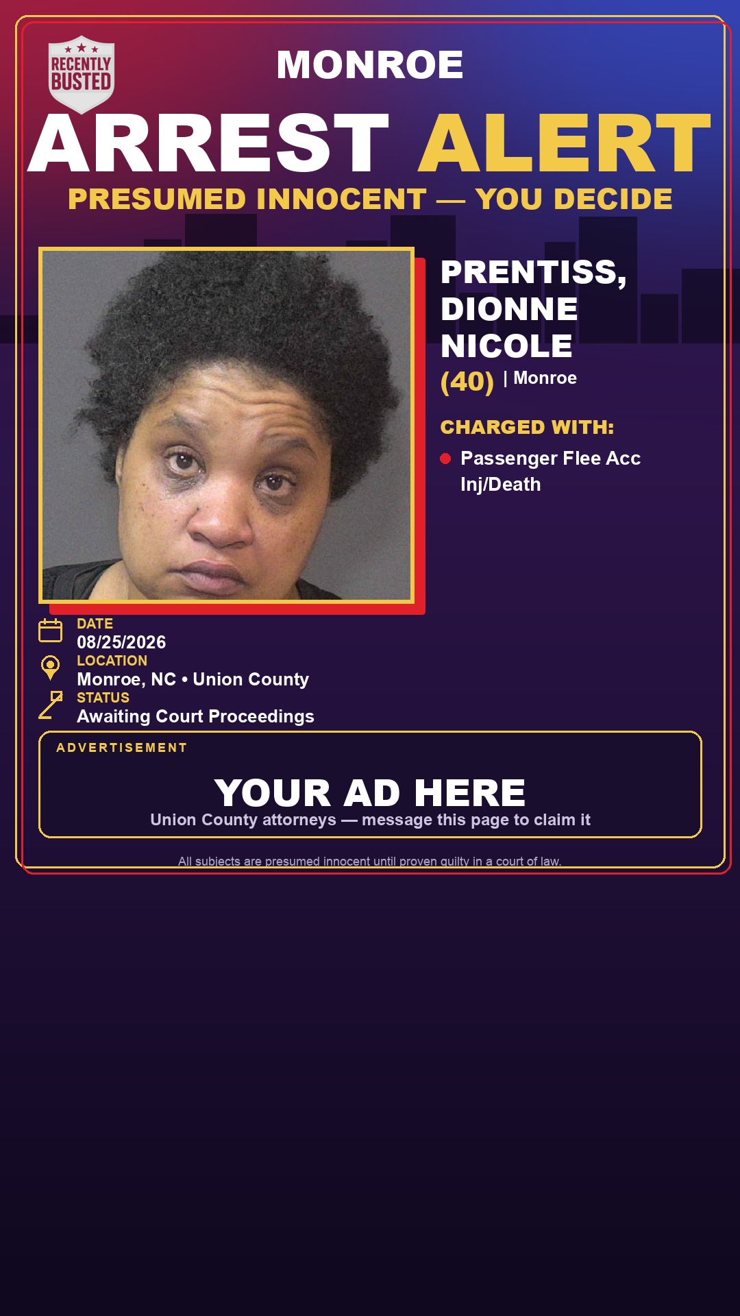 Arrest report - PRENTISS, DIONNE NICOLE