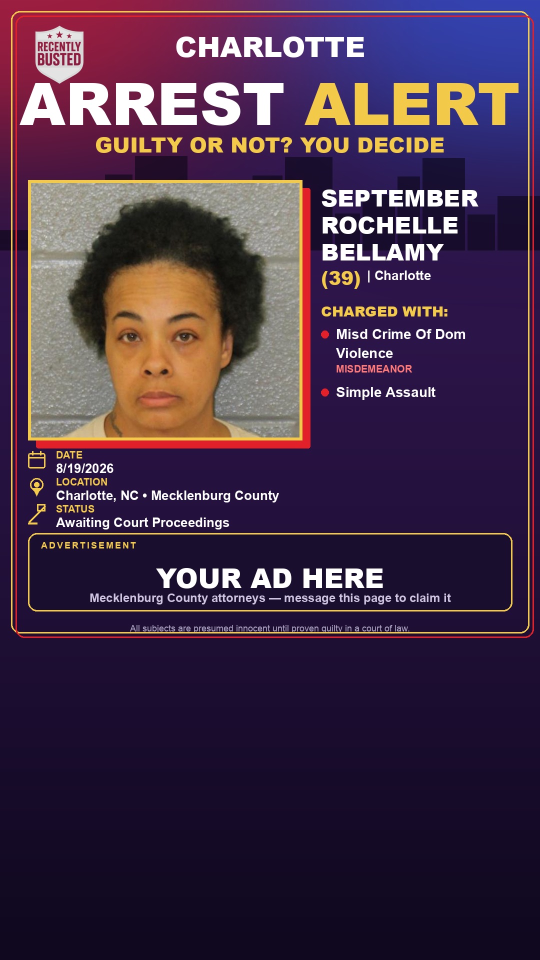 Arrest report - SEPTEMBER ROCHELLE BELLAMY