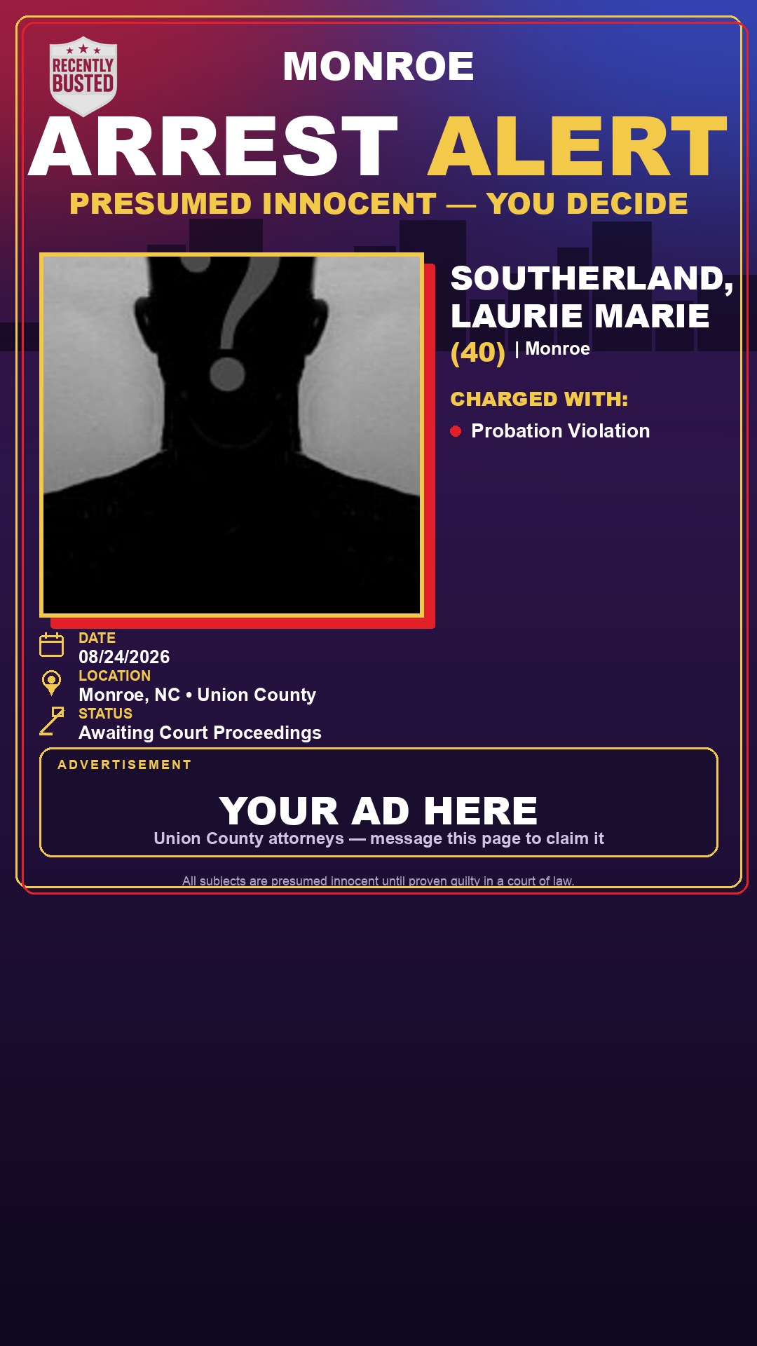 Arrest report - SOUTHERLAND, LAURIE MARIE