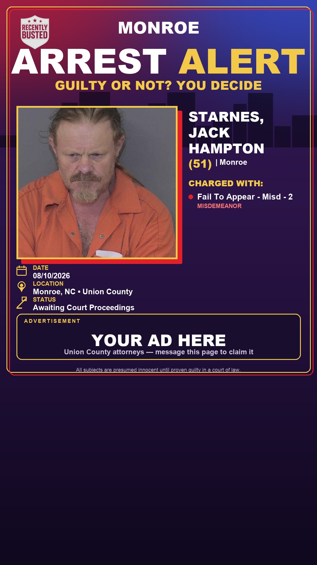 Arrest report - STARNES, JACK HAMPTON