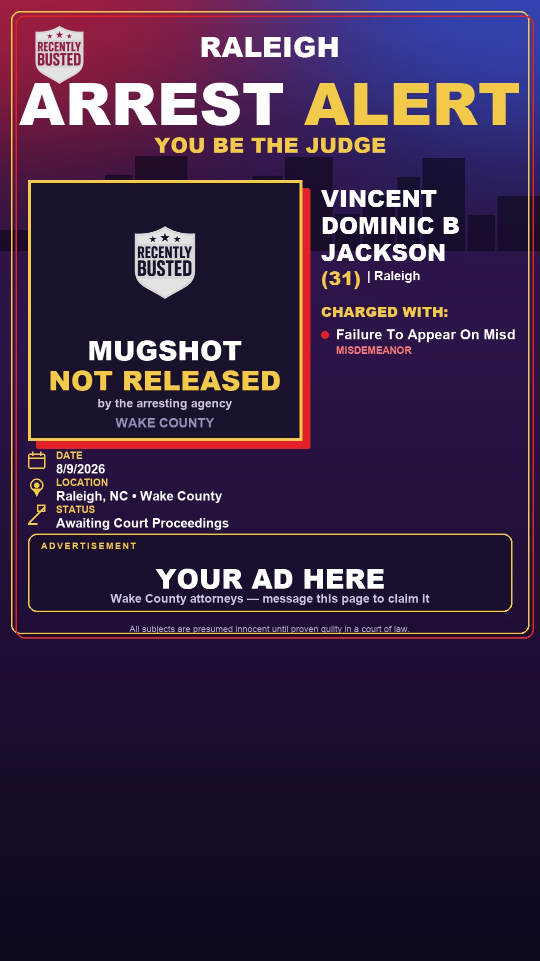 Arrest report - VINCENT DOMINIC B JACKSON