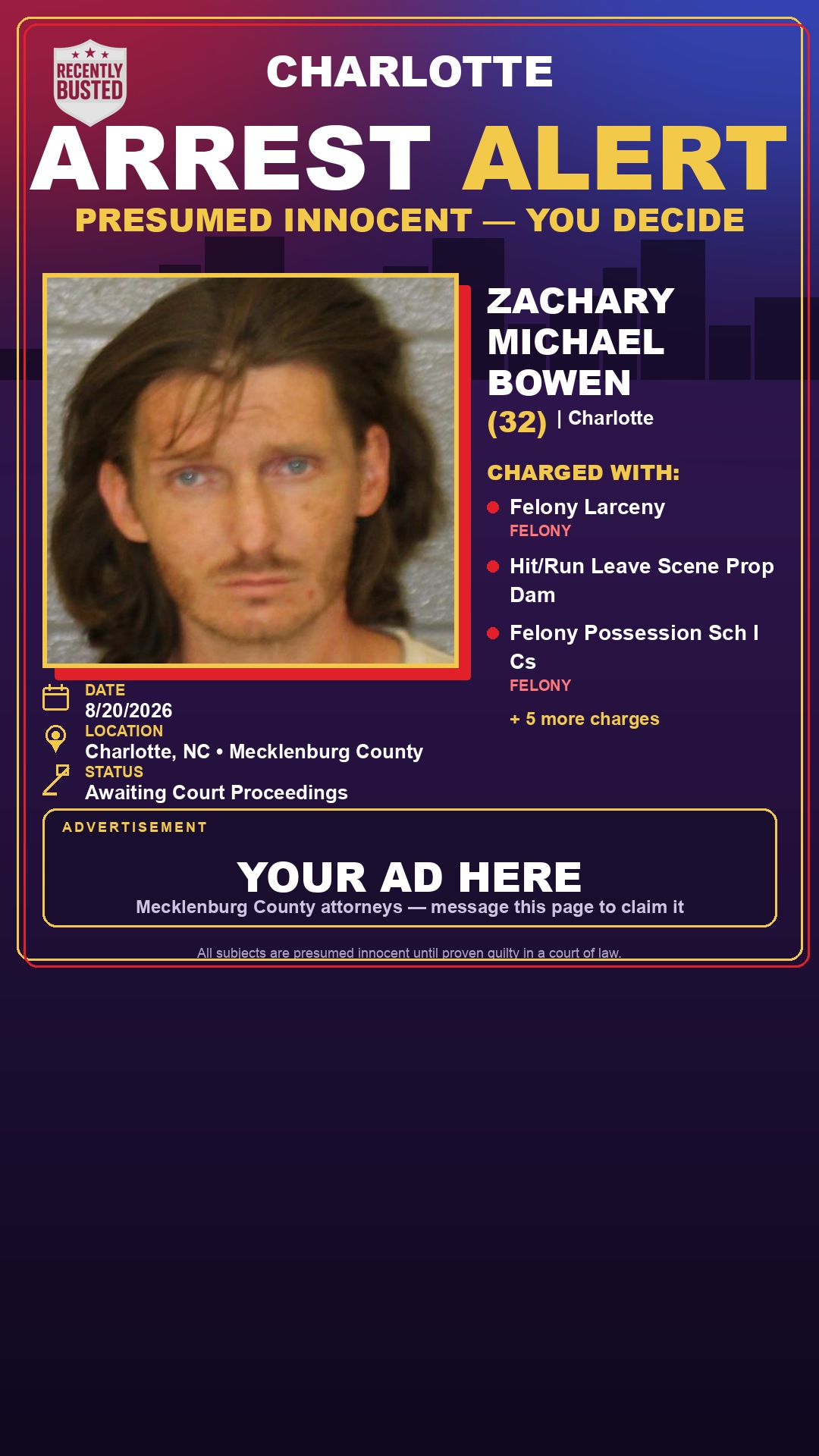 Arrest report - ZACHARY MICHAEL BOWEN