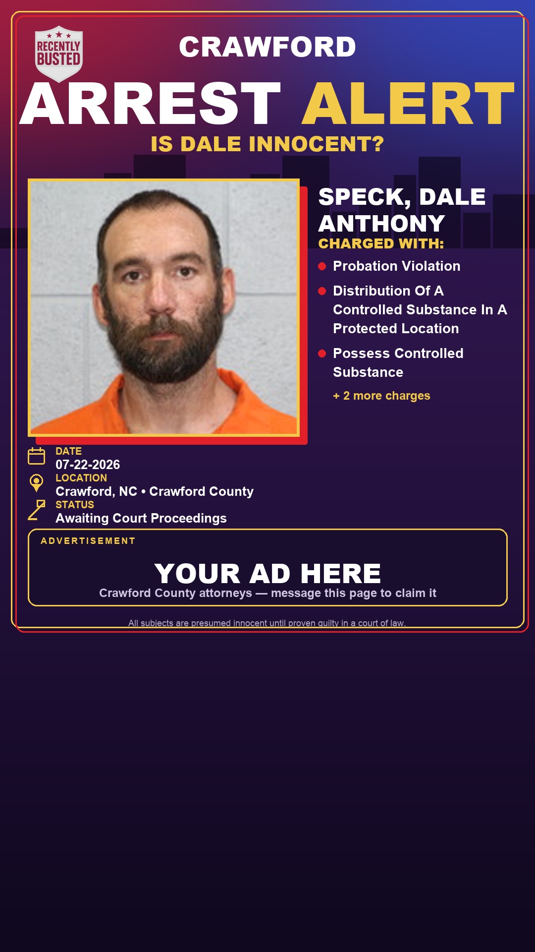 Arrest report - Speck, Dale Anthony