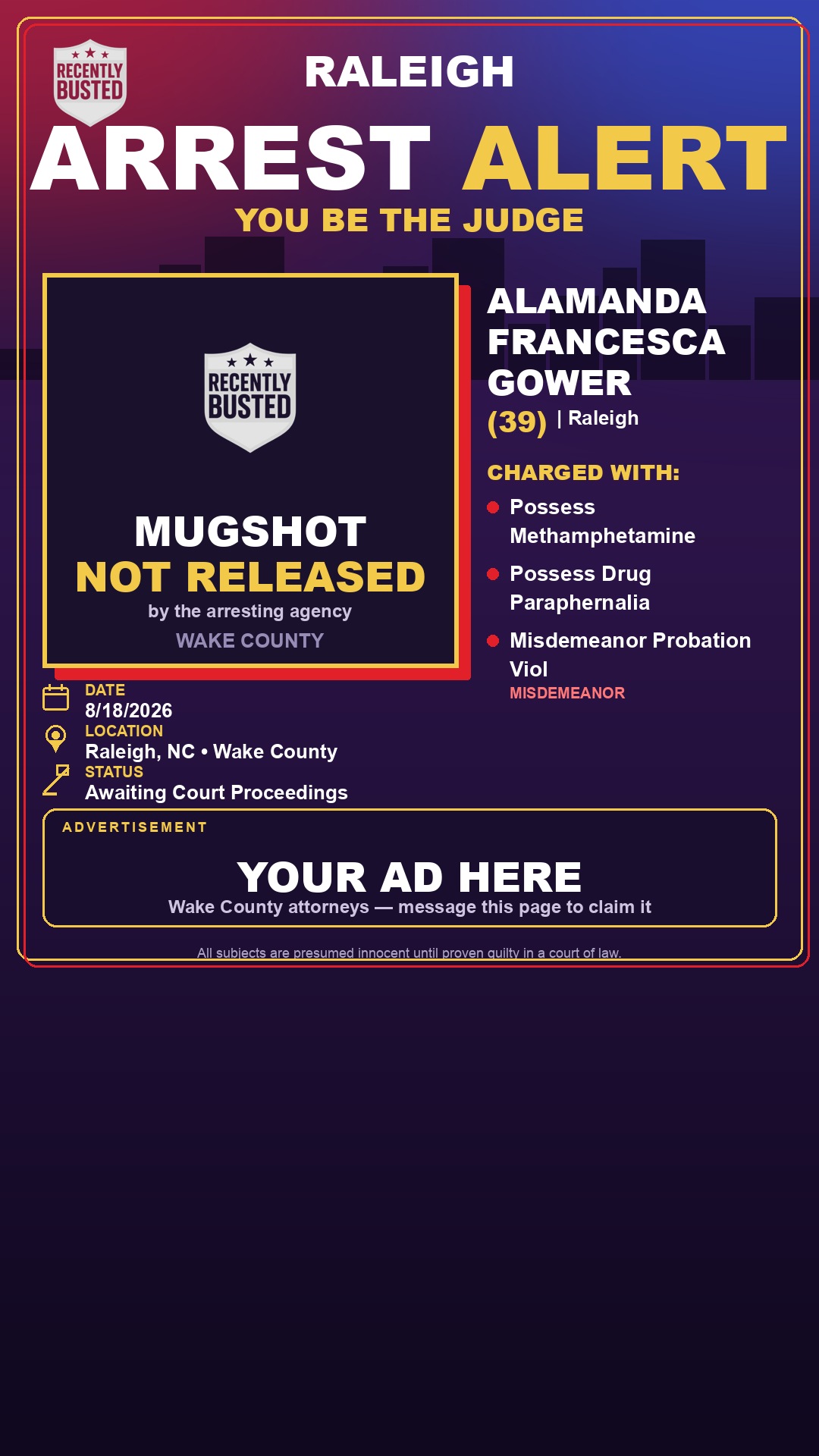 Arrest report - ALAMANDA FRANCESCA GOWER