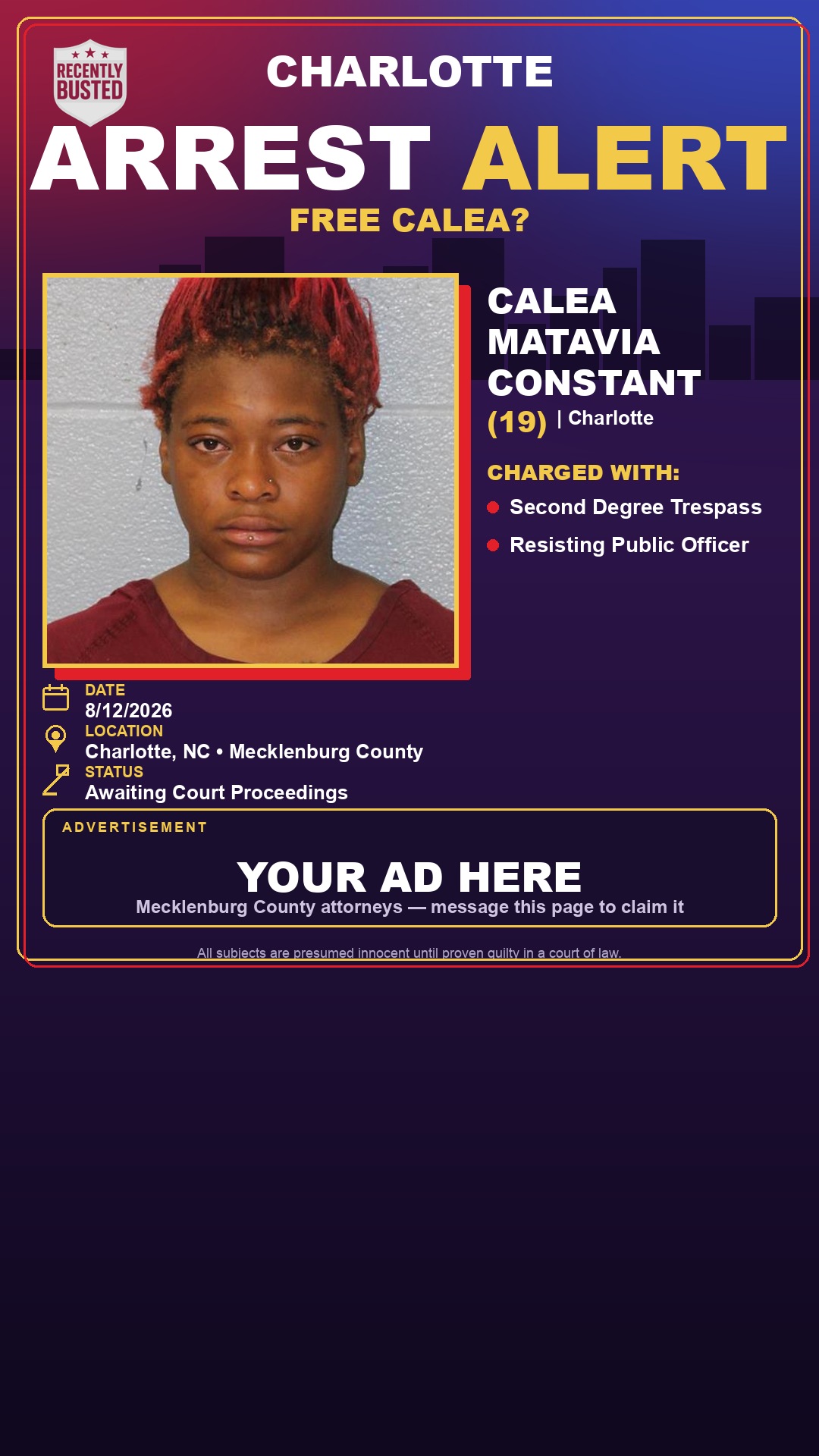 Arrest report - CALEA MATAVIA CONSTANT