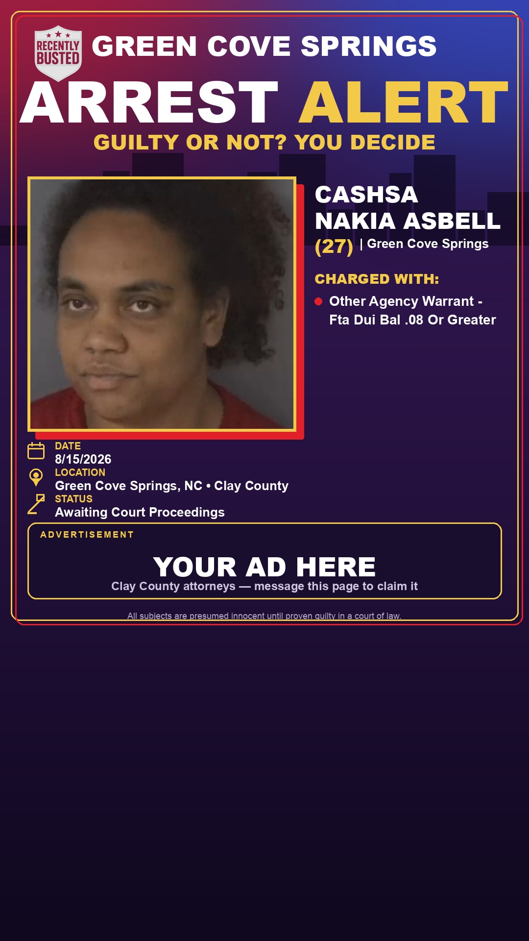 Arrest report - CASHSA NAKIA ASBELL