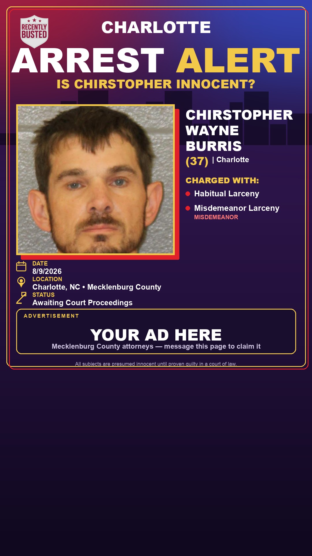 Arrest report - CHIRSTOPHER WAYNE BURRIS