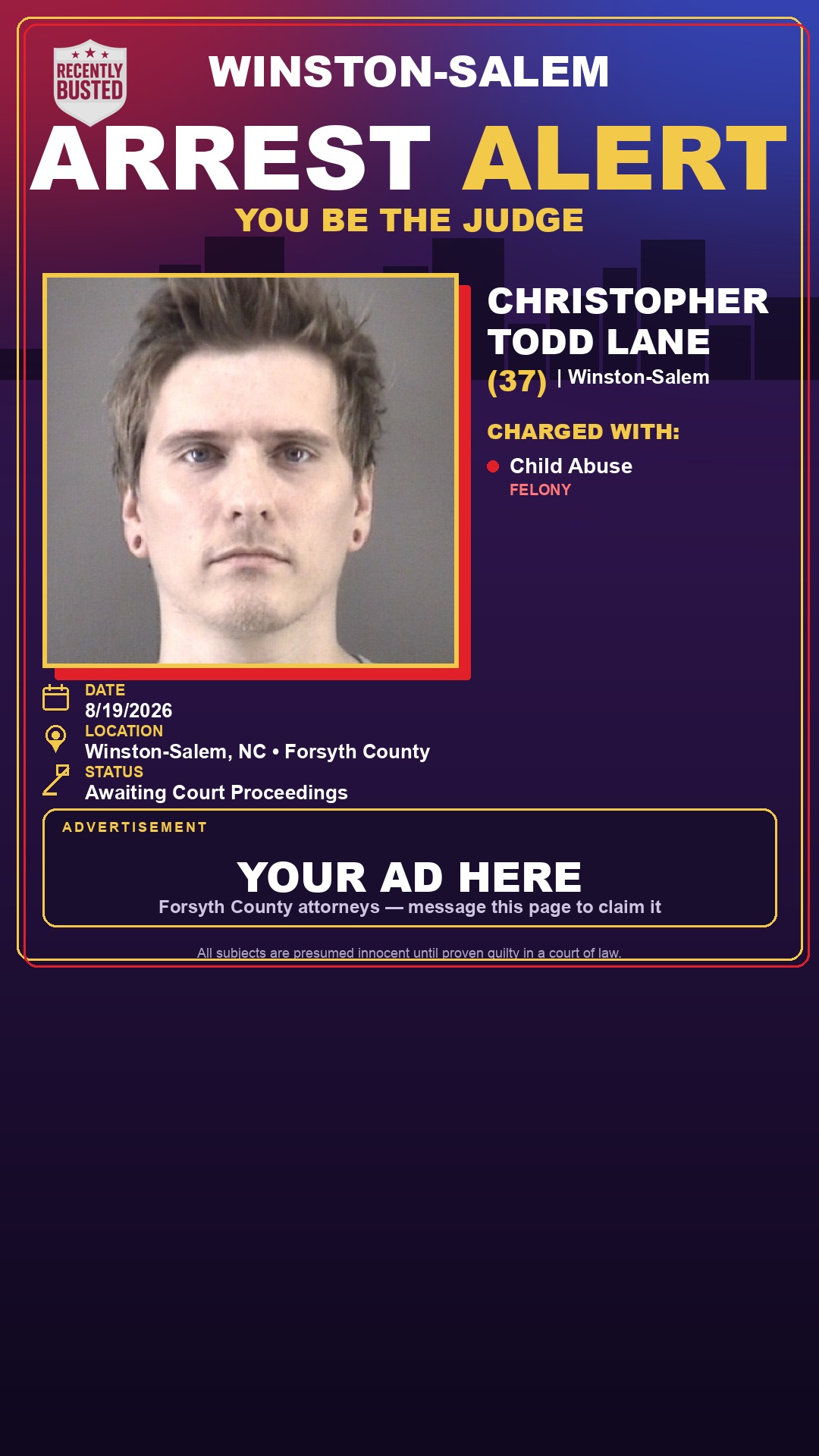 Arrest report - CHRISTOPHER TODD LANE