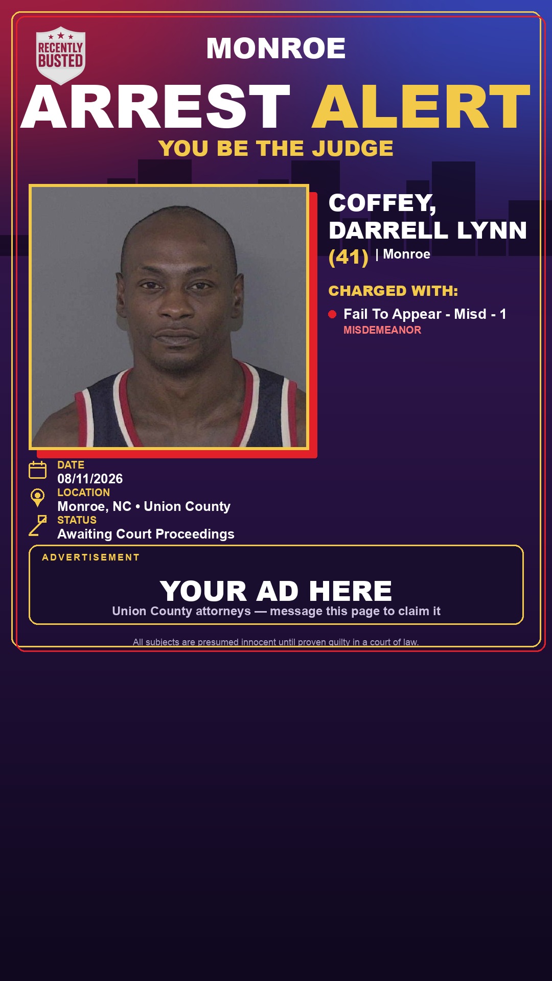 Arrest report - COFFEY, DARRELL LYNN