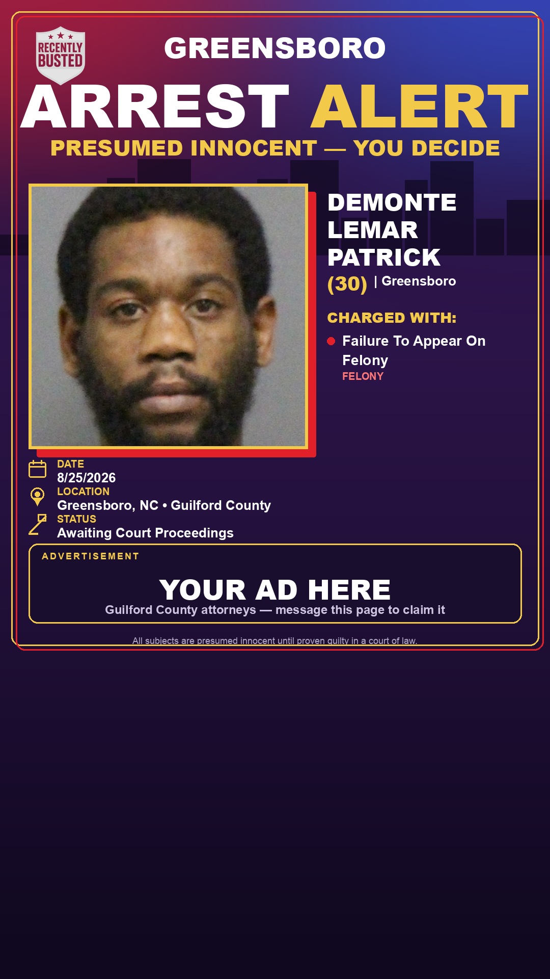Arrest report - DEMONTE LEMAR PATRICK