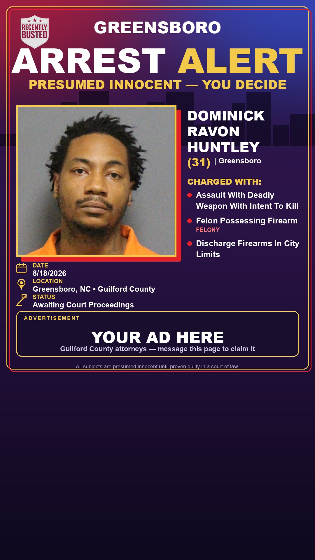 Arrest report - DOMINICK RAVON HUNTLEY