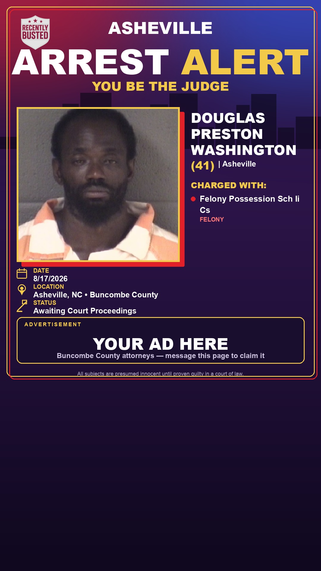Arrest report - DOUGLAS PRESTON WASHINGTON