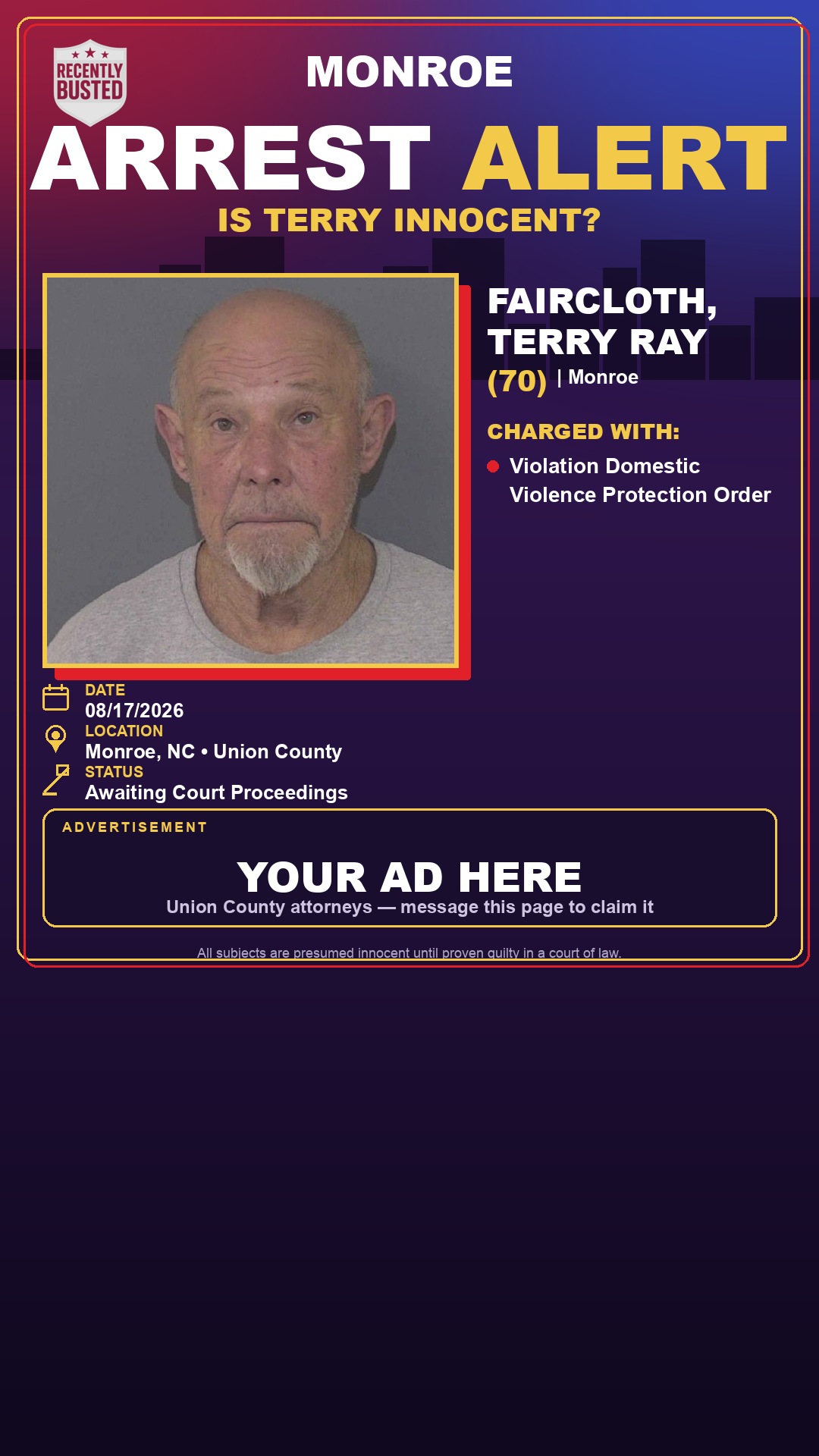 Arrest report - FAIRCLOTH, TERRY RAY