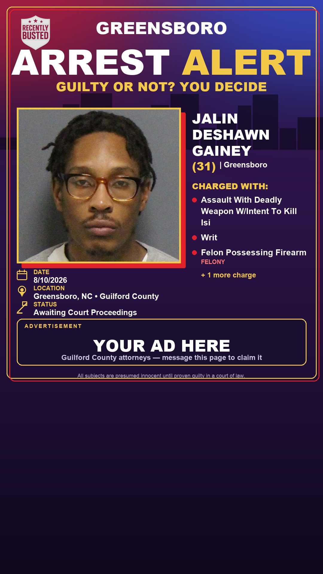Arrest report - JALIN DESHAWN GAINEY