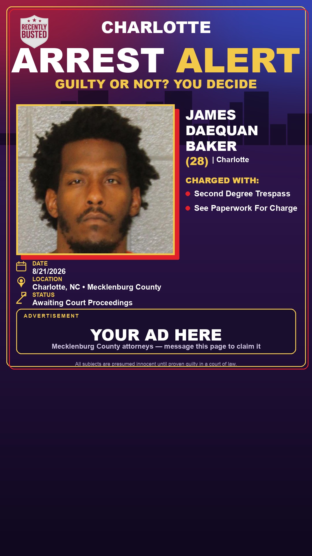 Arrest report - JAMES DAEQUAN BAKER