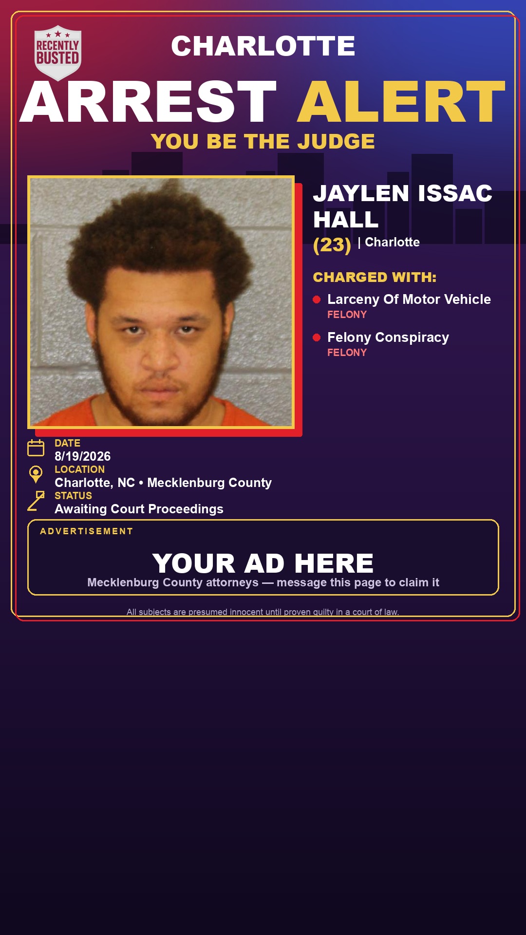 Arrest report - JAYLEN ISSAC HALL