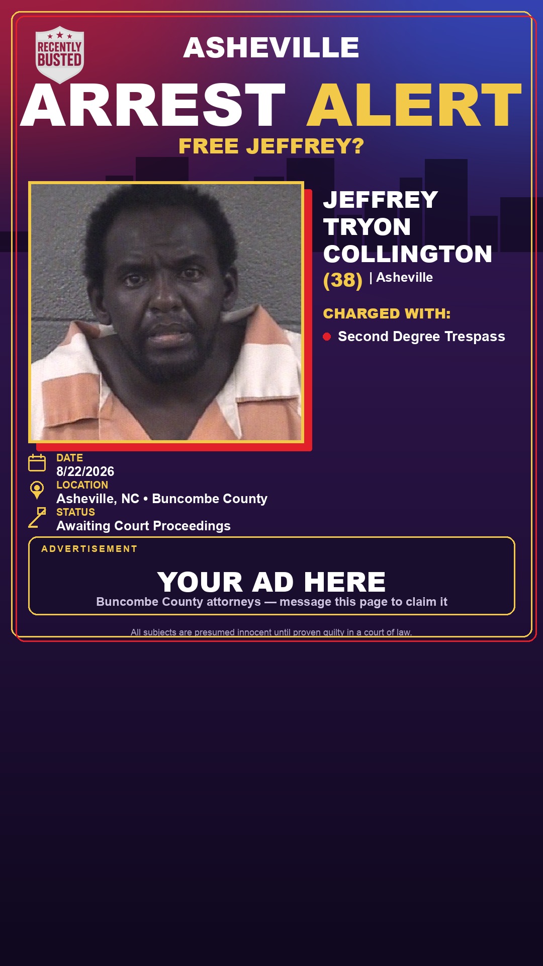 Arrest report - JEFFREY TRYON COLLINGTON
